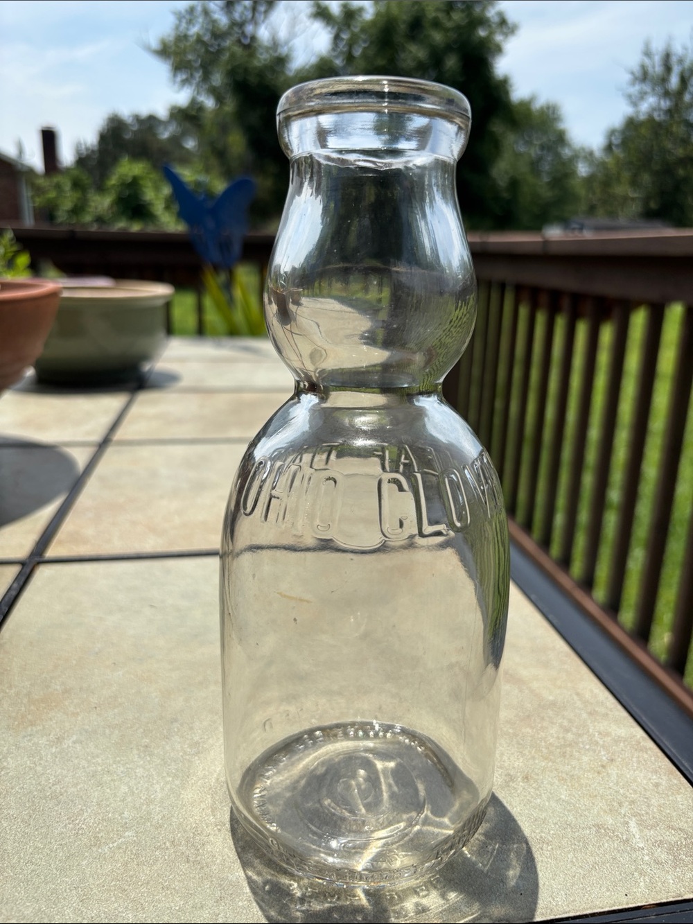VTG glass Cream Top milk bottle Ohio Clover Leaf Dairy one quart farmhouse decor